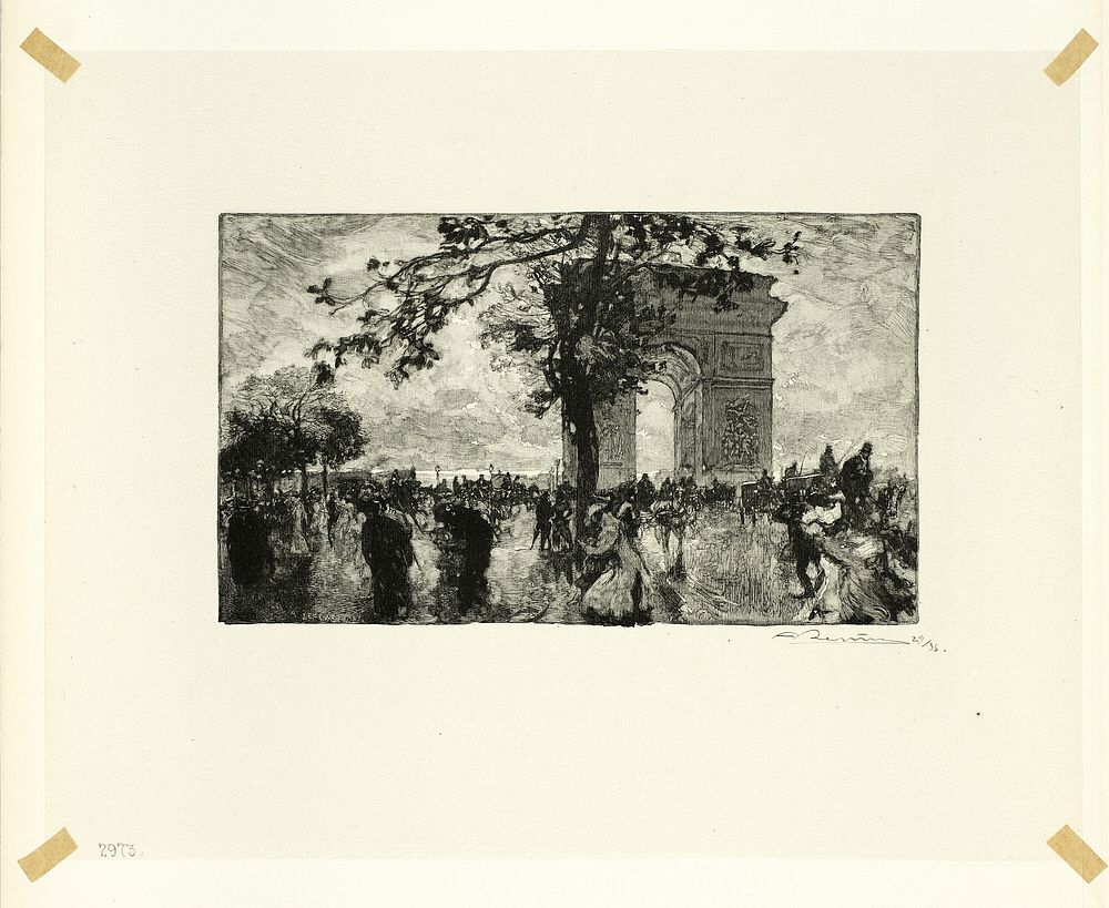 Retour du Bois, place de l'Etoile, plate nineteen from Le Long de la Seine et des Boulevards by Louis Auguste Lepère