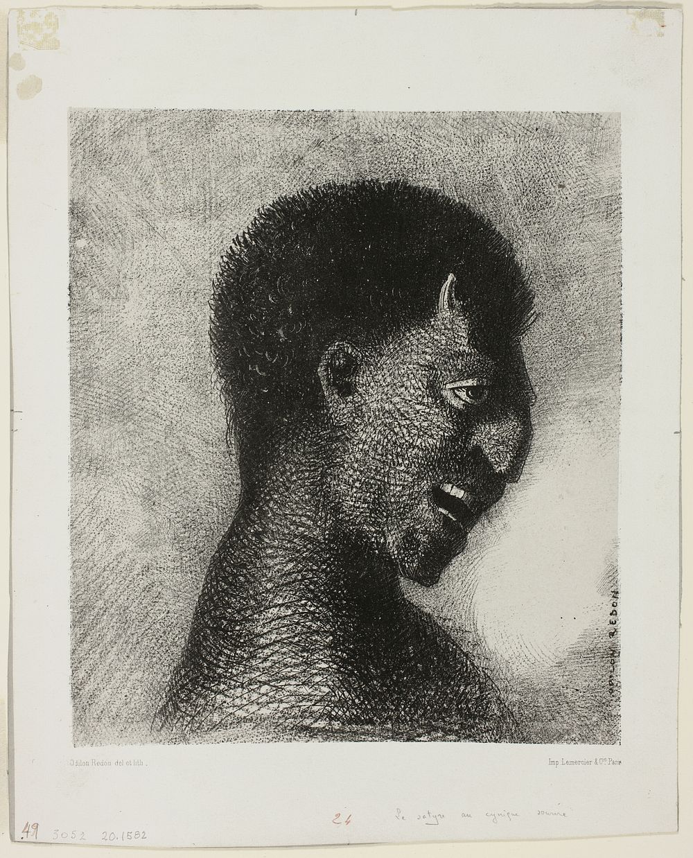 The Satyr with the Cynical Smile, plate 5 of 8 from "Les Origines" by Odilon Redon