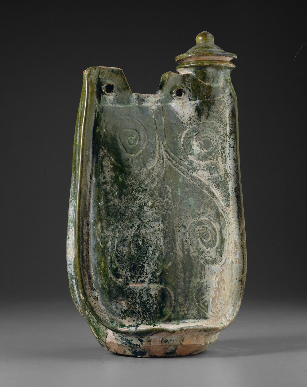 Covered Pilgrim Flask with Scrolls