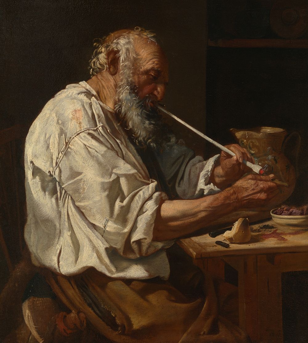 Old Man Lighting a Pipe by Johann Carl Loth