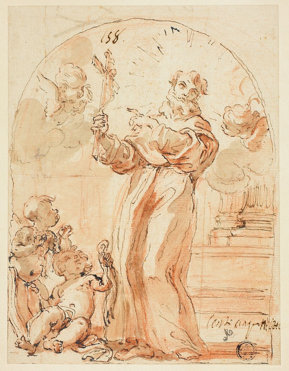Standing Franciscan Saint Holding Crucifix by Giovanni Battista Gaulli