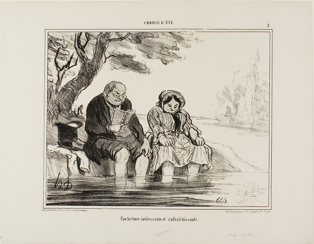 An interesting and refreshing reading, plate 3 from Croquis D'été by Honoré-Victorin Daumier