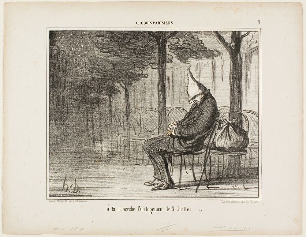 Looking for an Overnight Accommodation on the Eighth of July, plate 5 from Croquis Parisiens by Honoré-Victorin Daumier