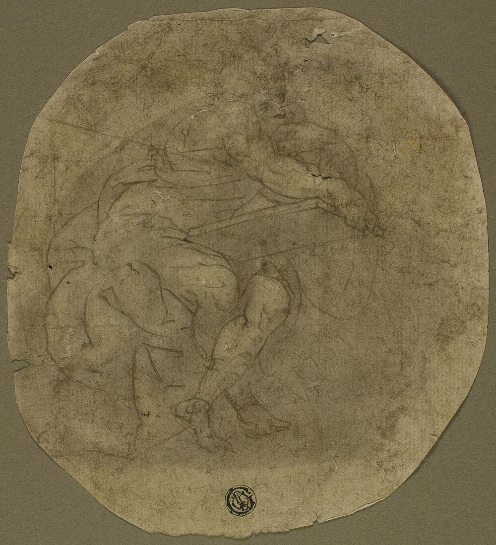 Seated Male Figure with Large Tablet (recto); Figure Study (verso) by Follower of Luca Cambiaso