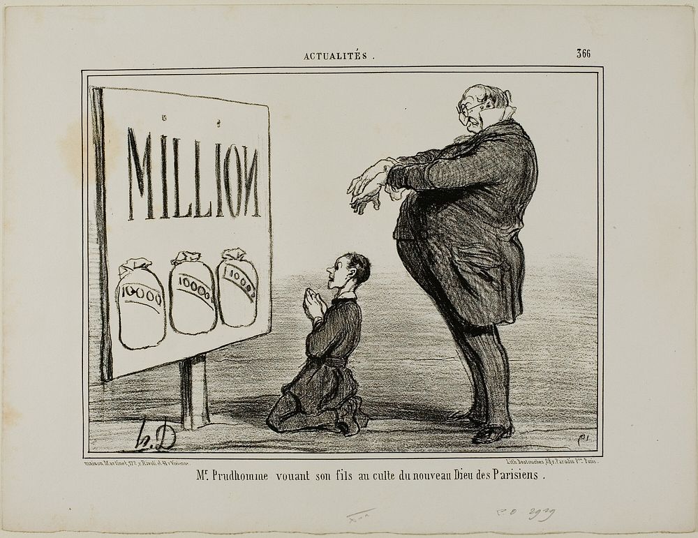 Mr. Prudhomme dedicating his son to the new God of the Parisians, plate 366 from Actualités by Honoré-Victorin Daumier