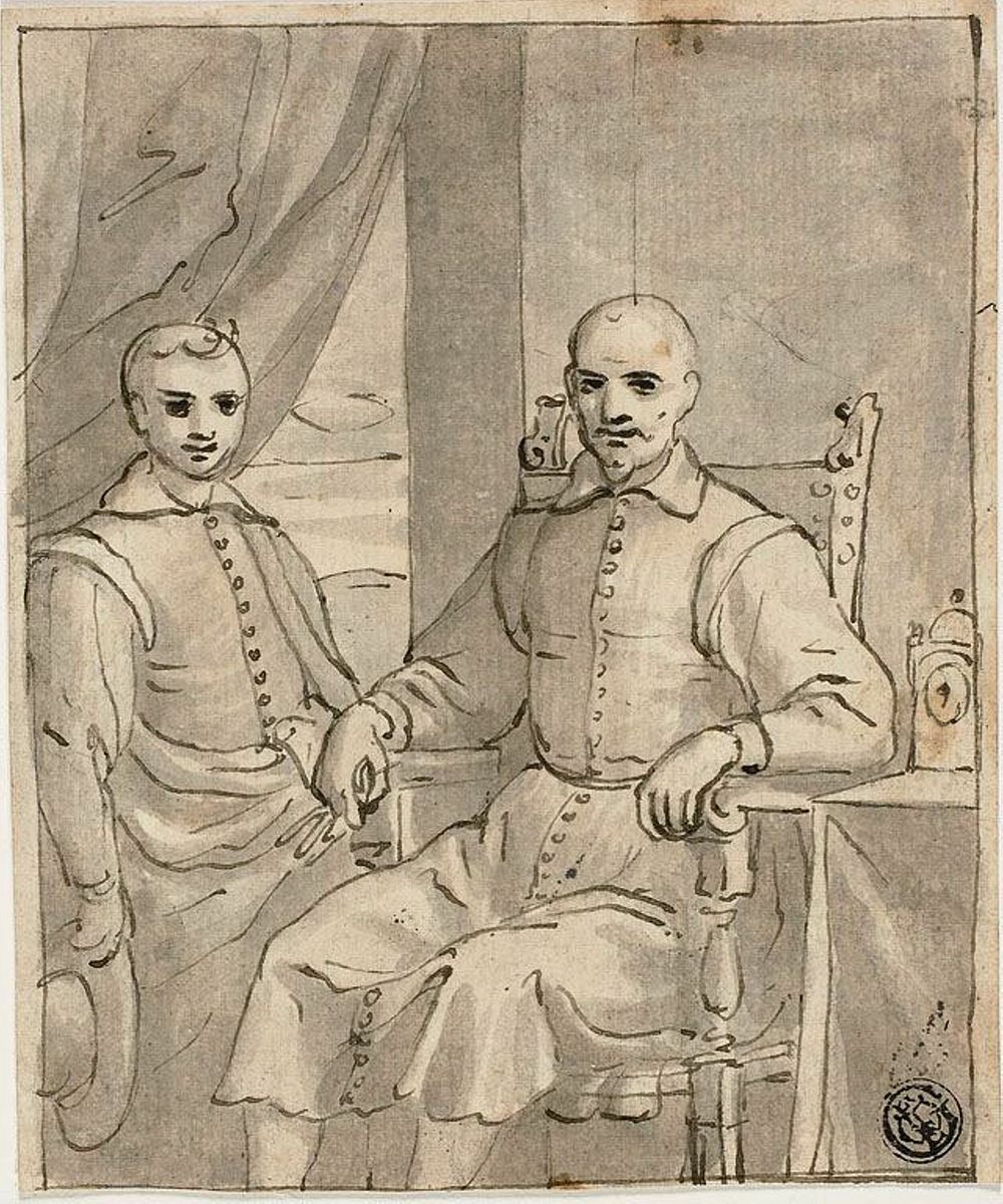Portrait of a Seated Ecclesiastic and a Standing Boy by Bernardo Castello