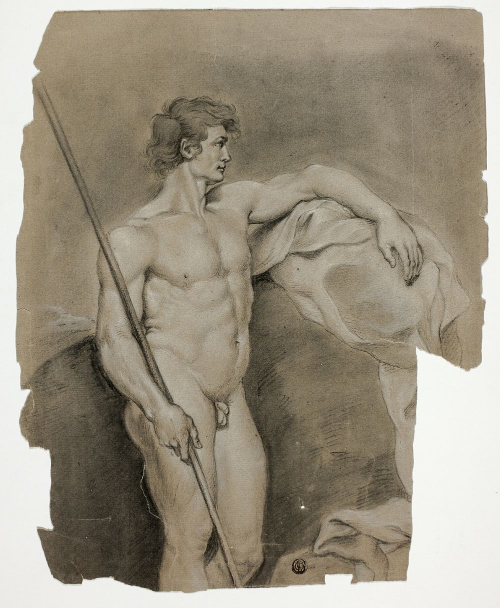 Standing Male Nude with Staff by Unknown