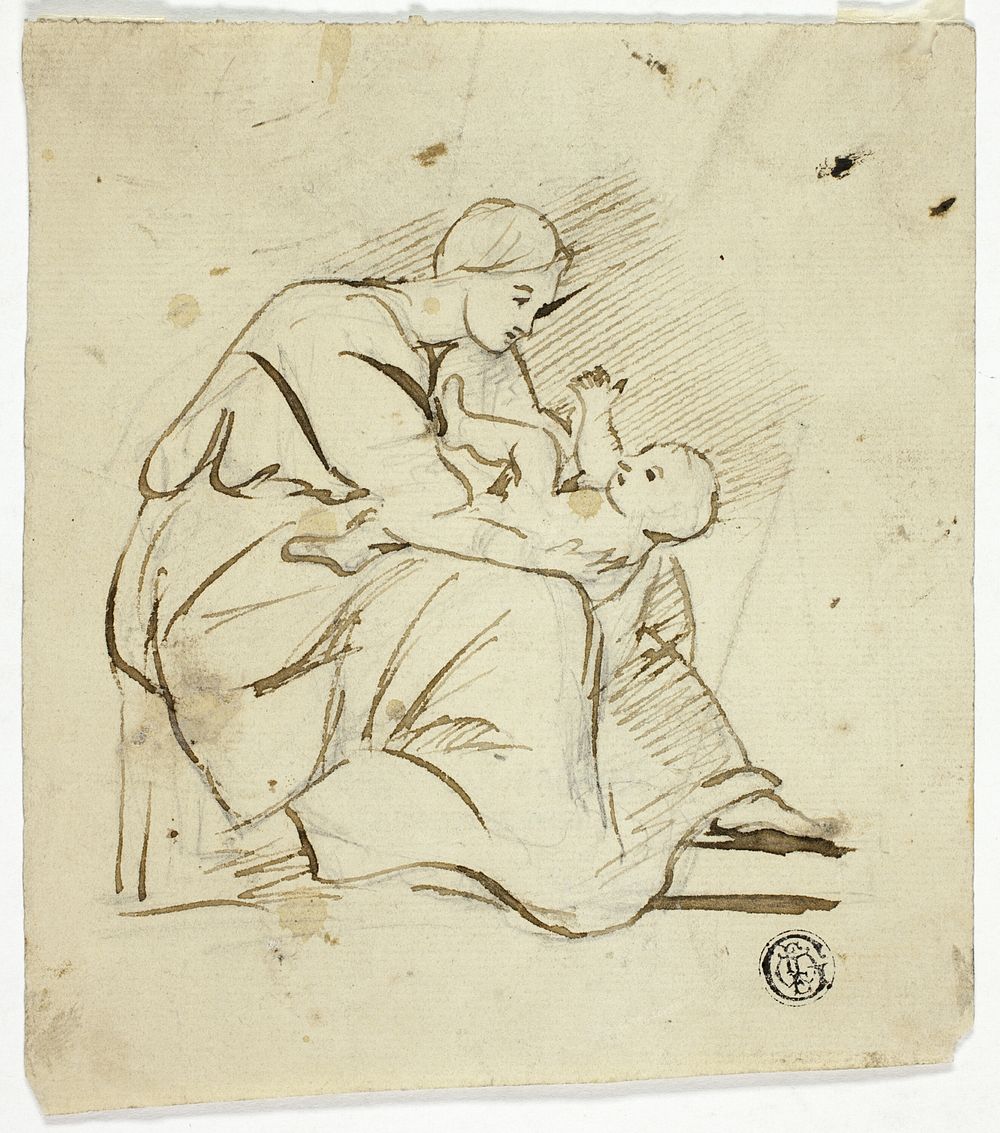 Seated Woman Playing with Child in Her Lap by Follower of George Romney