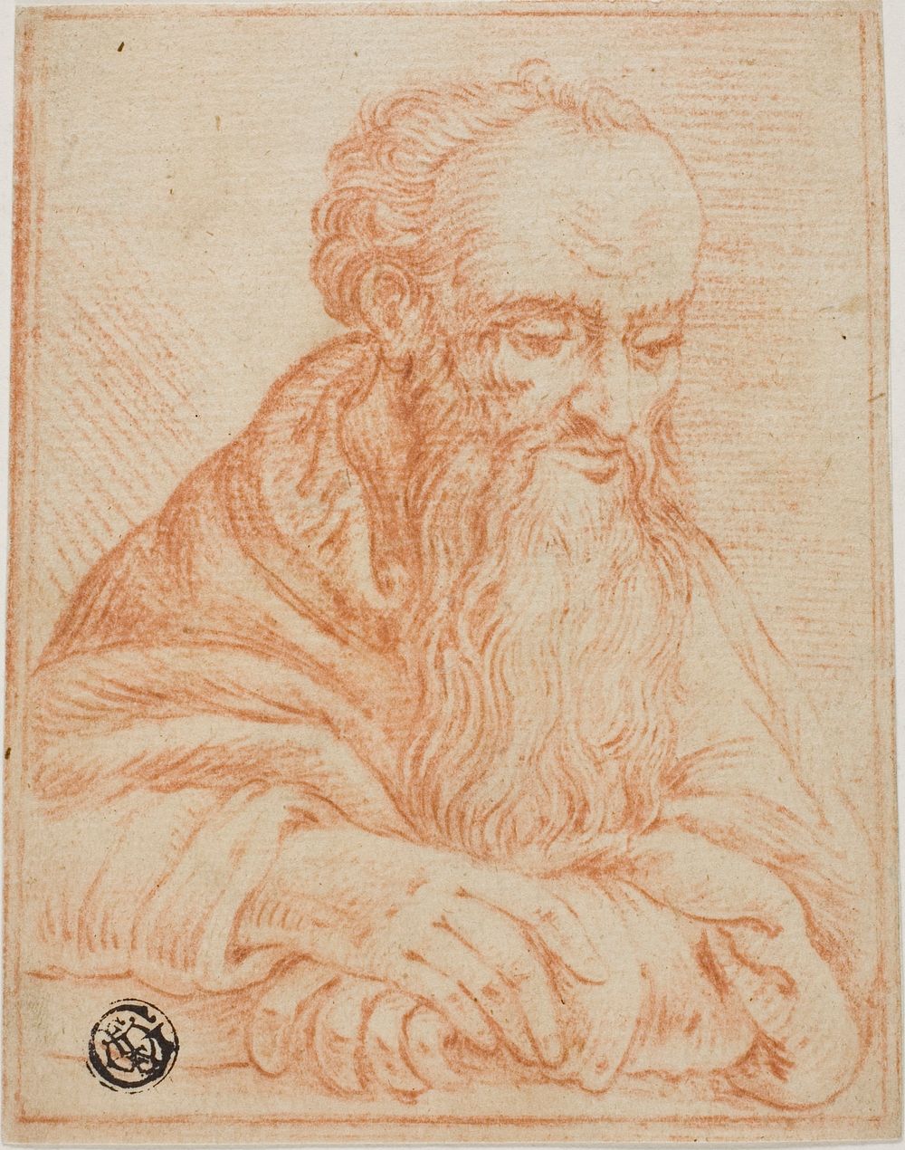 Half-Length Sketch of Bearded Man Leaning on Sill or Table by Unknown Italian