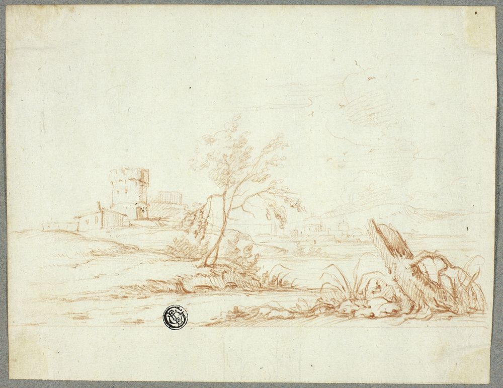 Tower and other Buildings in Landscape by Style of Jean Baptiste Pillement
