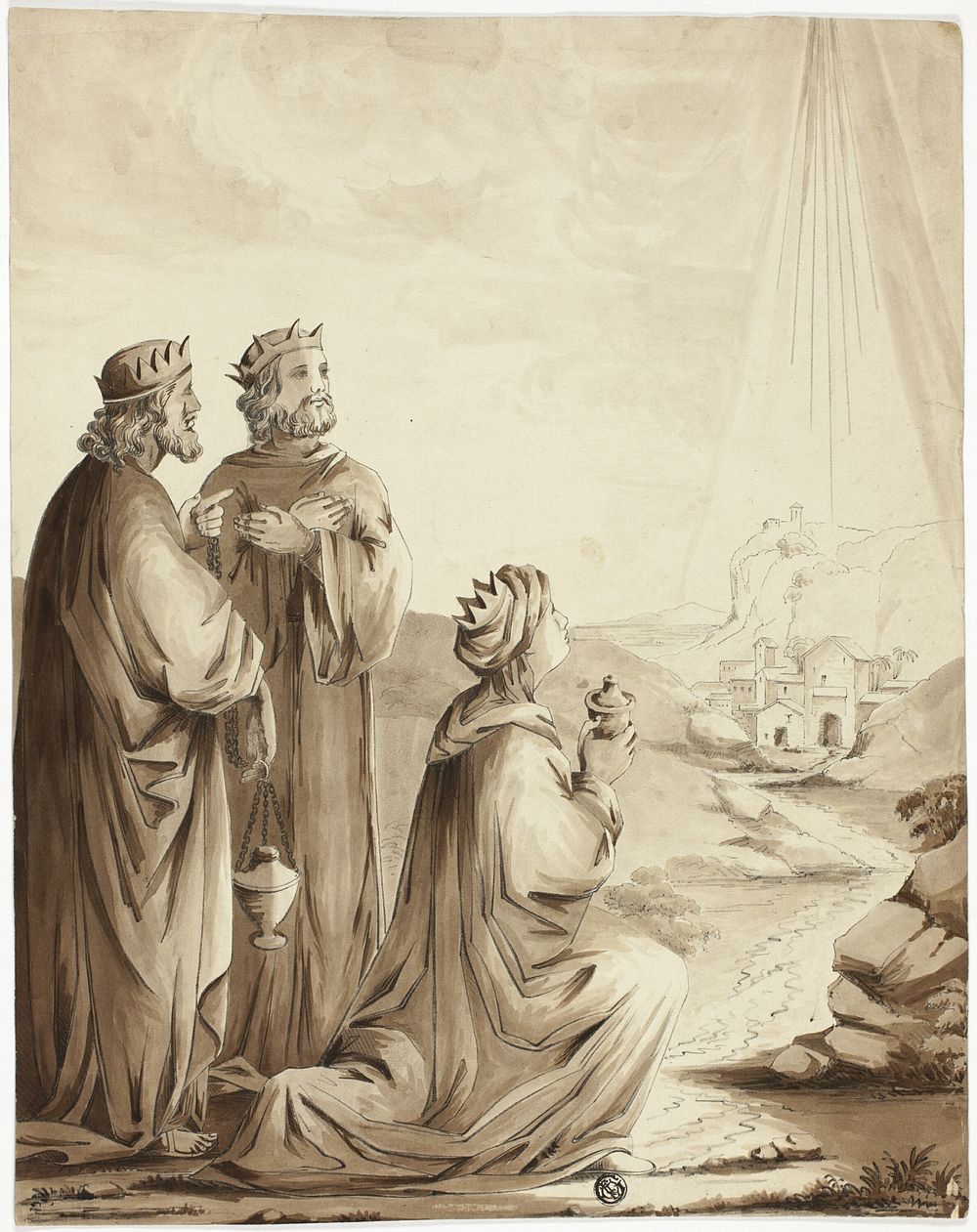 The Three Magi Pointing to the Star of Bethlehem