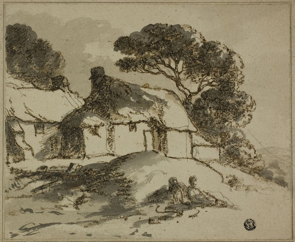 Cottages and Trees on Hillside by Thomas Monro