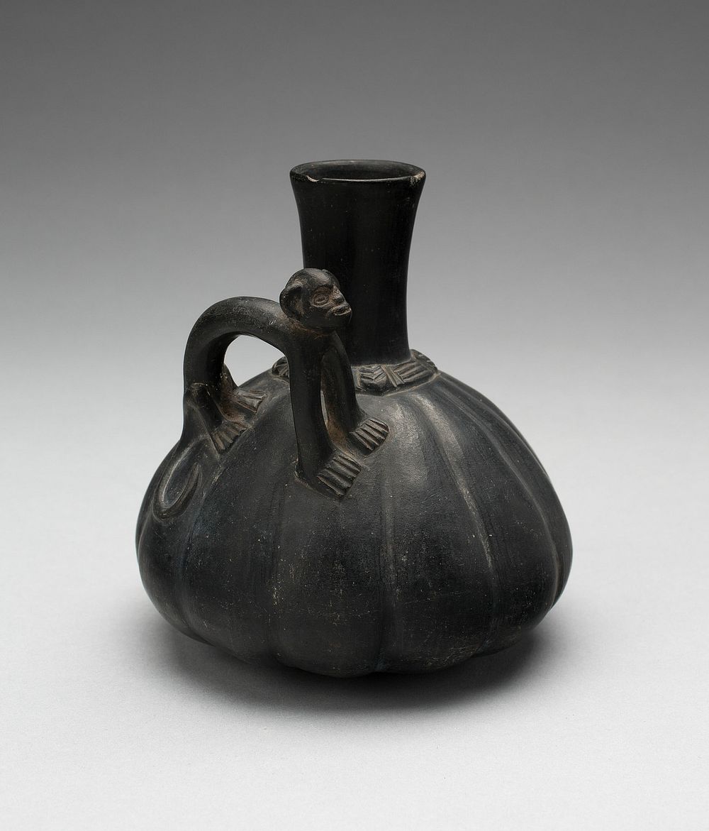 Gourd-Shaped Blackware Jar with Modeled Monkey Handle by Lambayeque