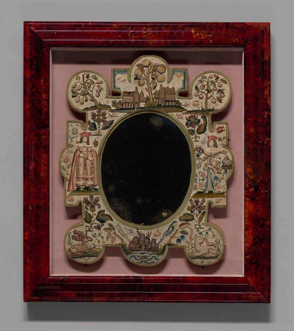Mirror Depicting King Charles II and Queen Catherine of Braganza