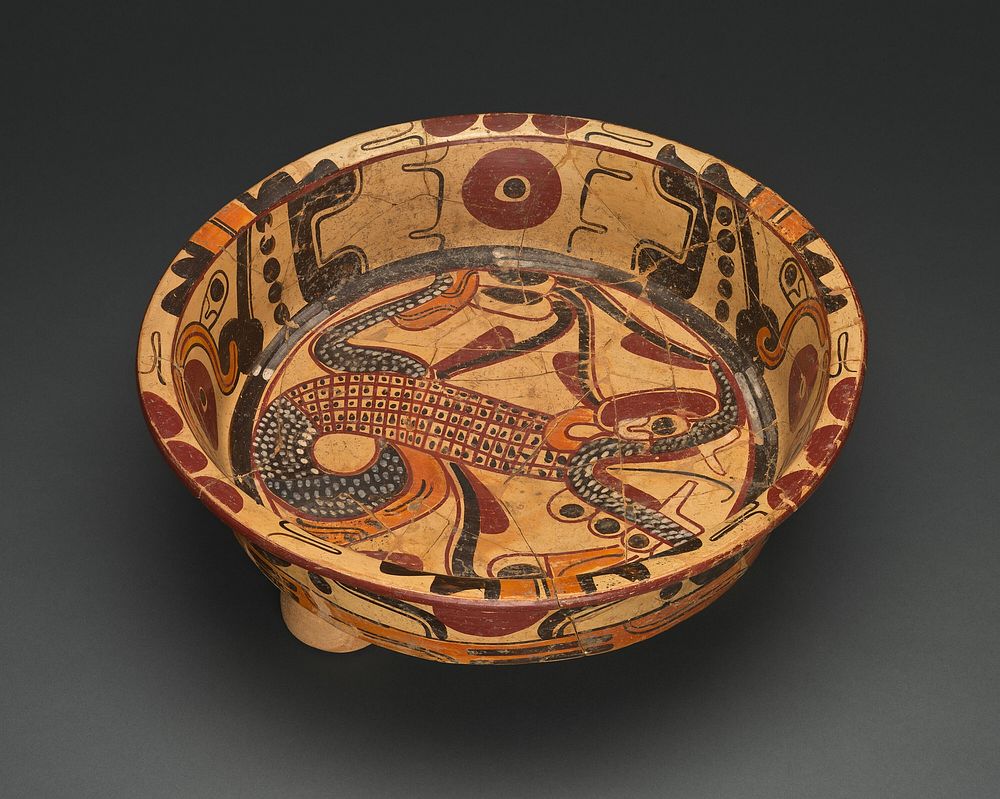 Tripod Polychrome Bowl Depicting a Serpent with Feathers by Veracruz, Classic