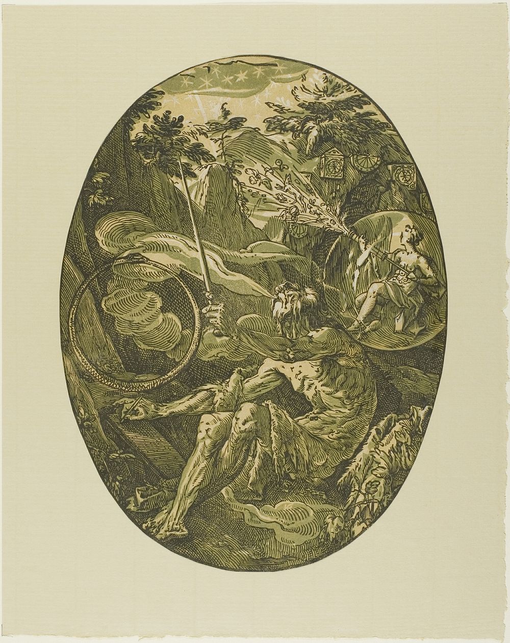 Demogorgon in the Cave of Eternity, plate one from Demogorgon and the Deities by Hendrick Goltzius