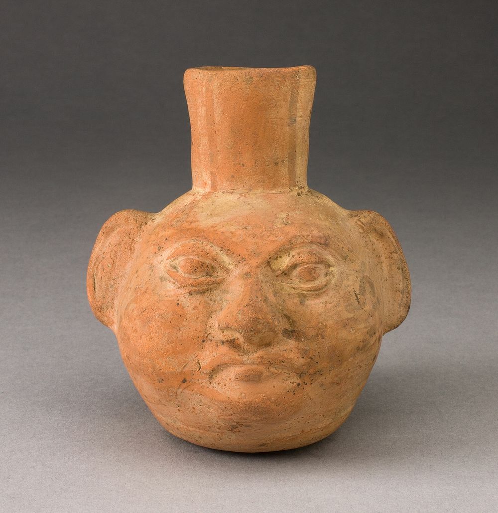 Miniature Portrait Jar of a Human Head with Face Painting by Moche