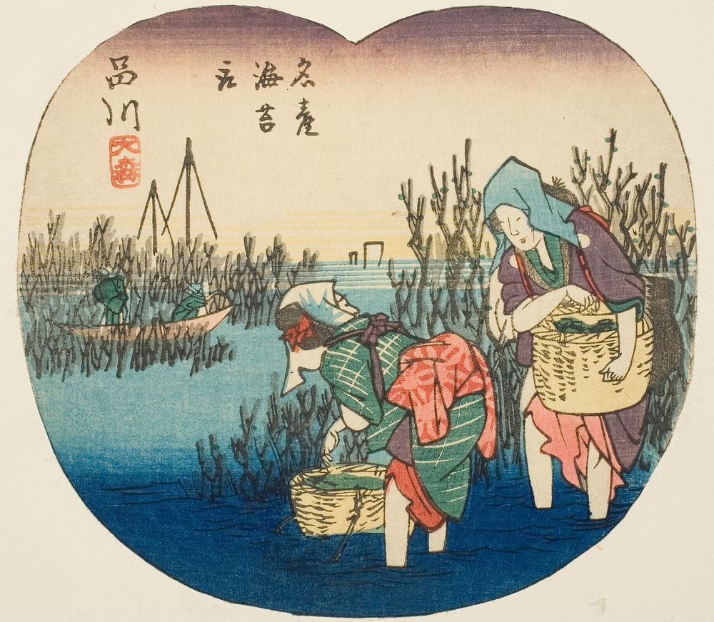 Gathering Seaweed at Omori in Shinagawa (Shinagawa, Omori, meisan nori tori), section of sheet no. 1 from the series "Cutout…