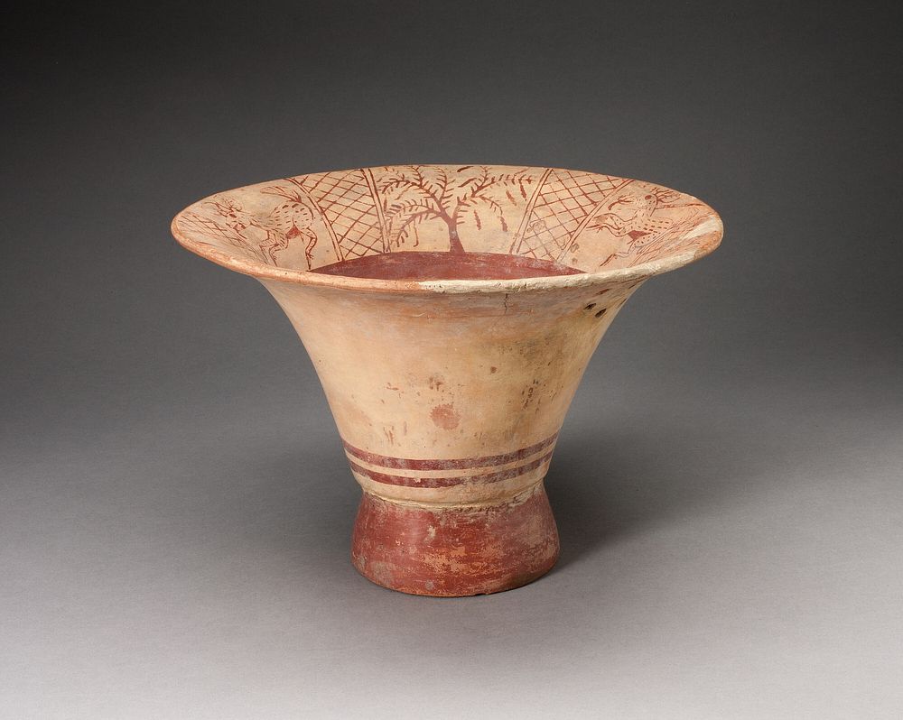 Flaring Bowl Depicting a Deer Hunting Scene on Inner Rim by Moche