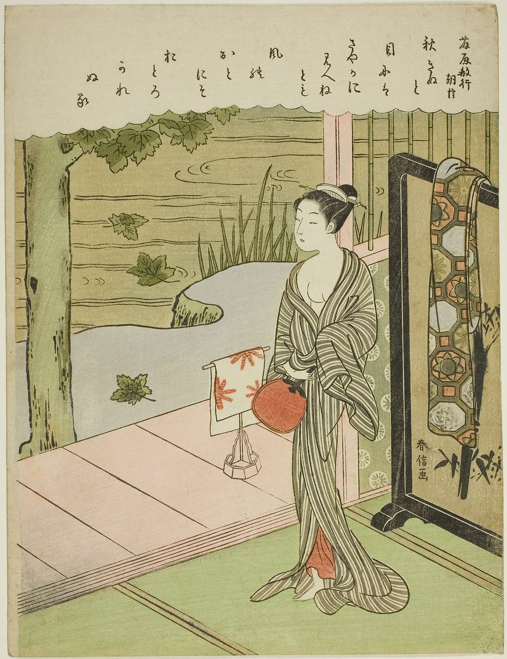 Poem by Fujiwara no Toshiyuki, from an untitled series of Thirty-Six Immortal Poets by Suzuki Harunobu