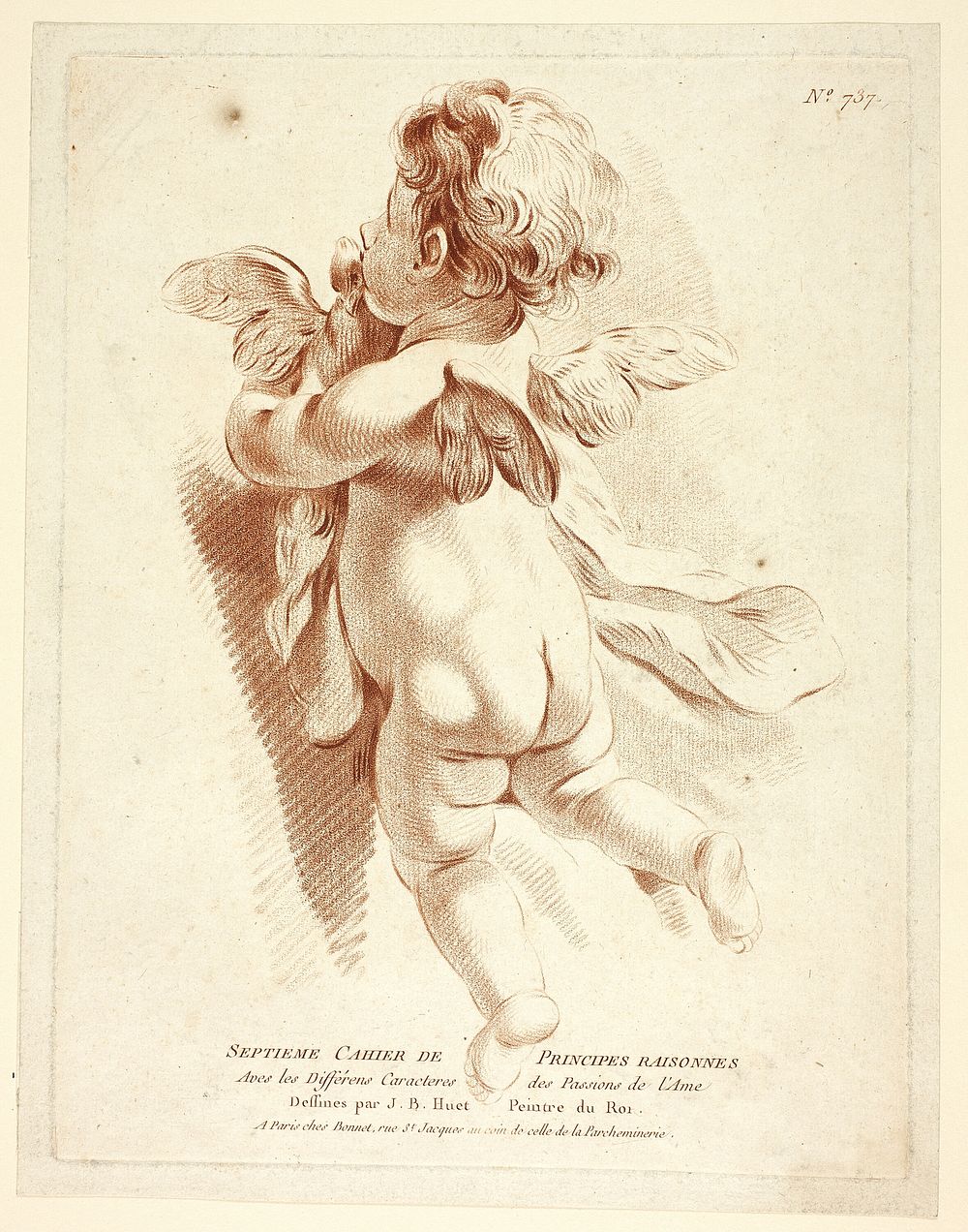 Flying Cupid Kissing a Dove by Gilles Antoine Demarteau, the Younger
