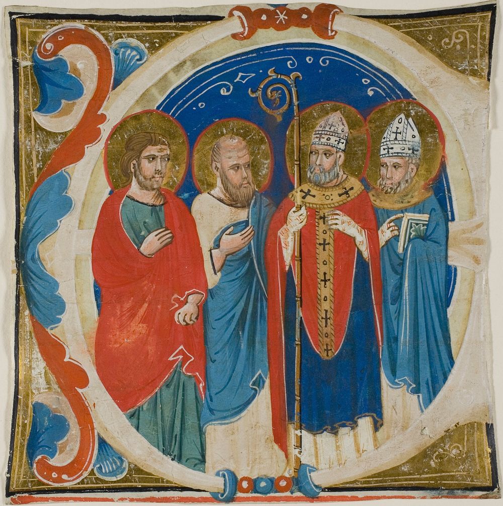 Two Saints and Two Bishops in a Historiated Initial "E" from a Choir Book by Sienese School
