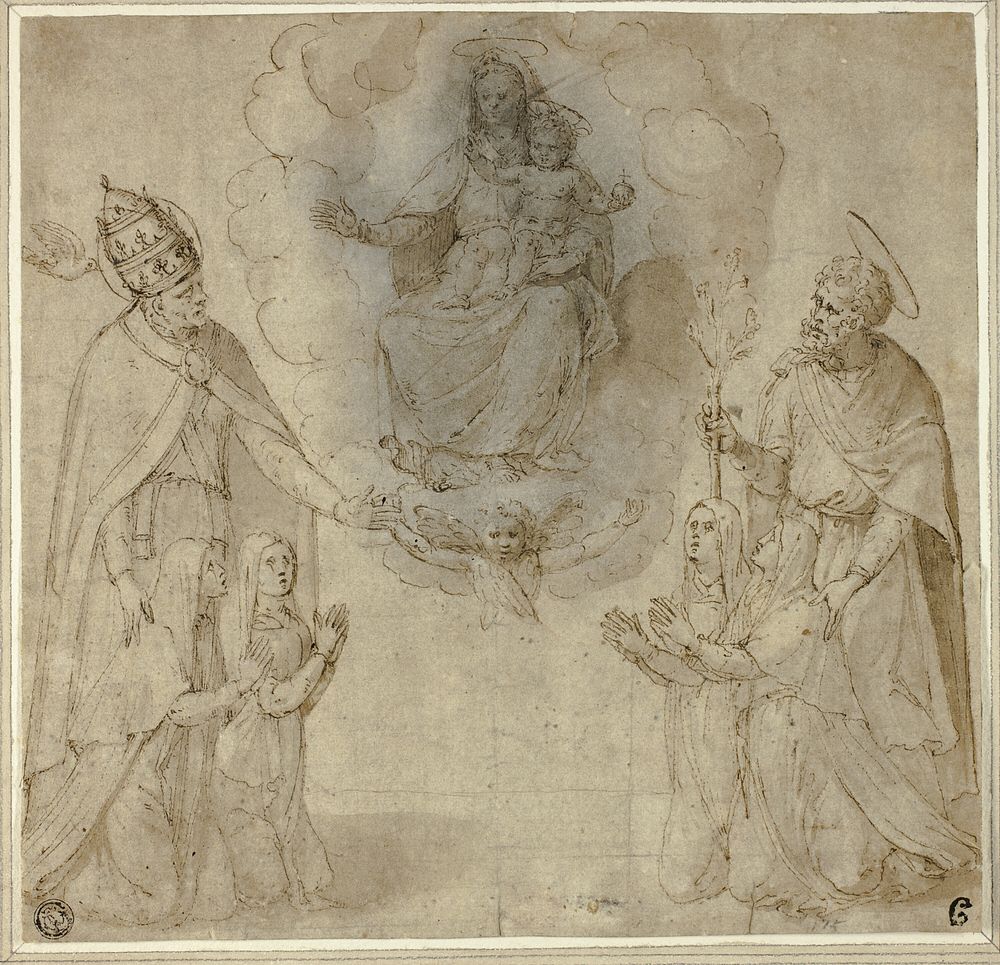 Virgin and Child before Saints Fabianus (or Gregory the Great) and Joseph by Unknown Sienese