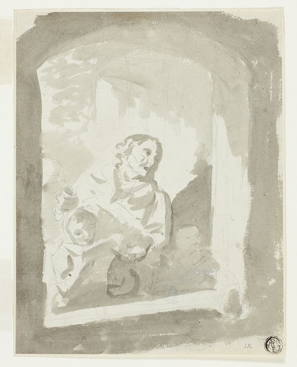 Man and Two Children at Window by Style of Jean Louis de Marne