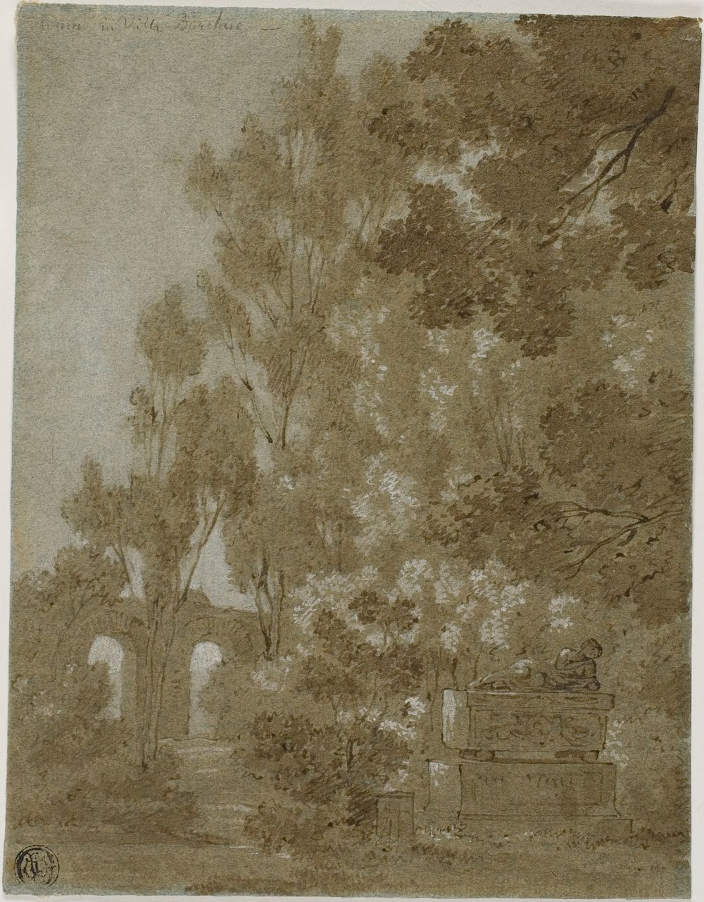 View of Ruined Arches and Tomb in Villa Borghese by Gaspard Dughet