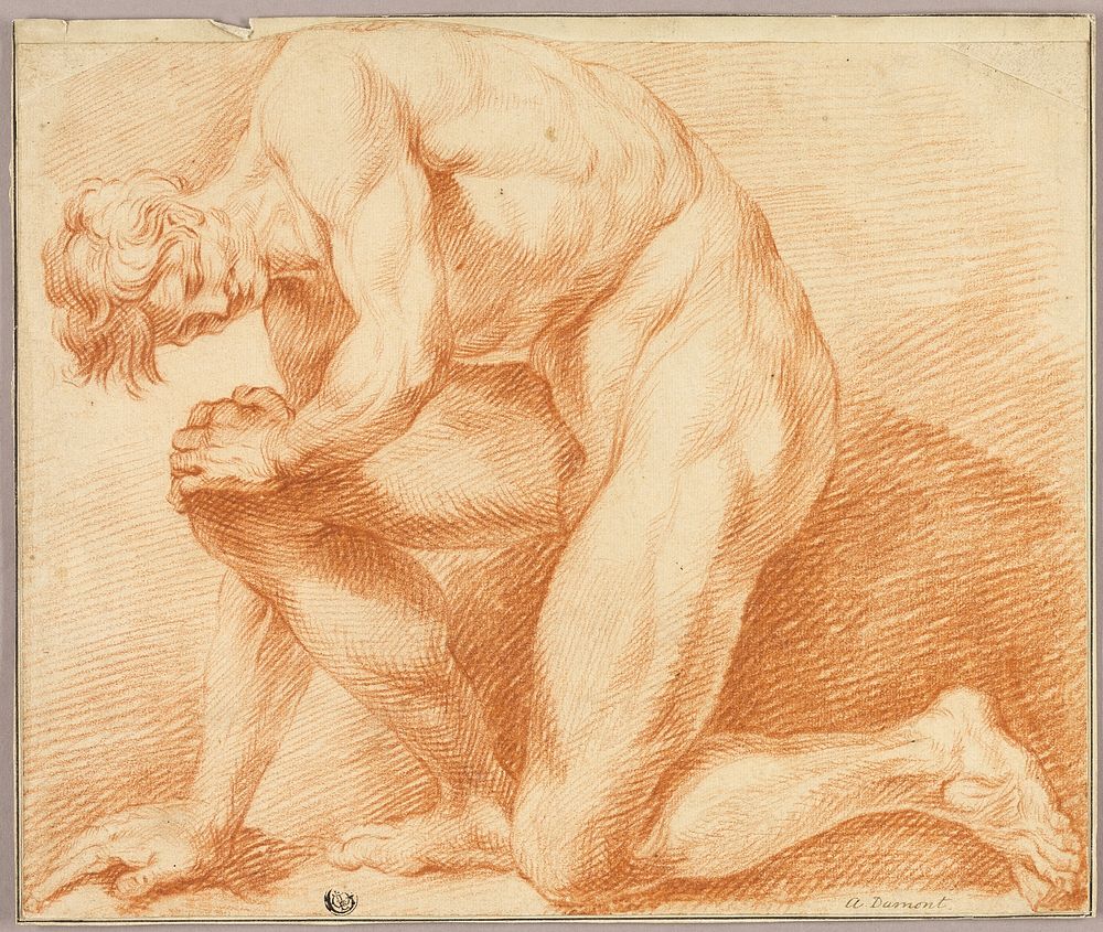 Kneeling Academic Male Nude by Antoine Dumont