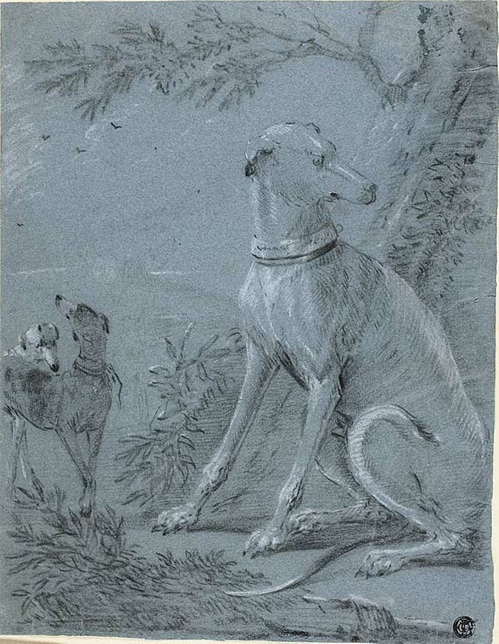 Seated Hound Beside Trees by Style of Jean Baptiste Oudry