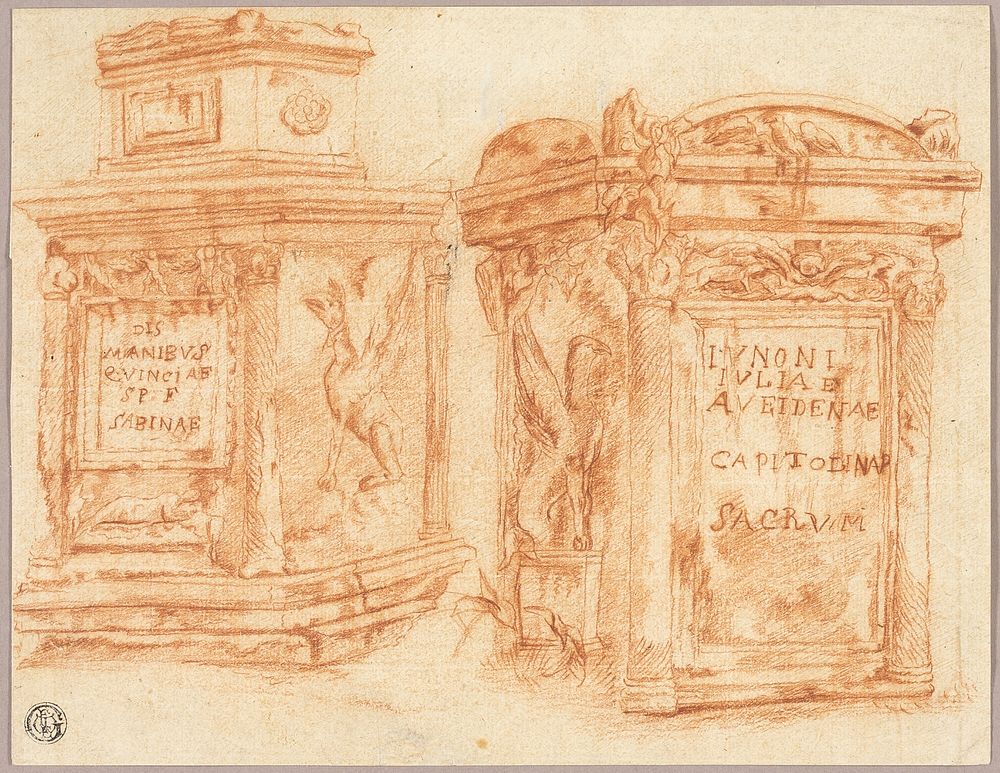 Sketches of Inscribed Bases of Roman Columns by Nicolas Poussin