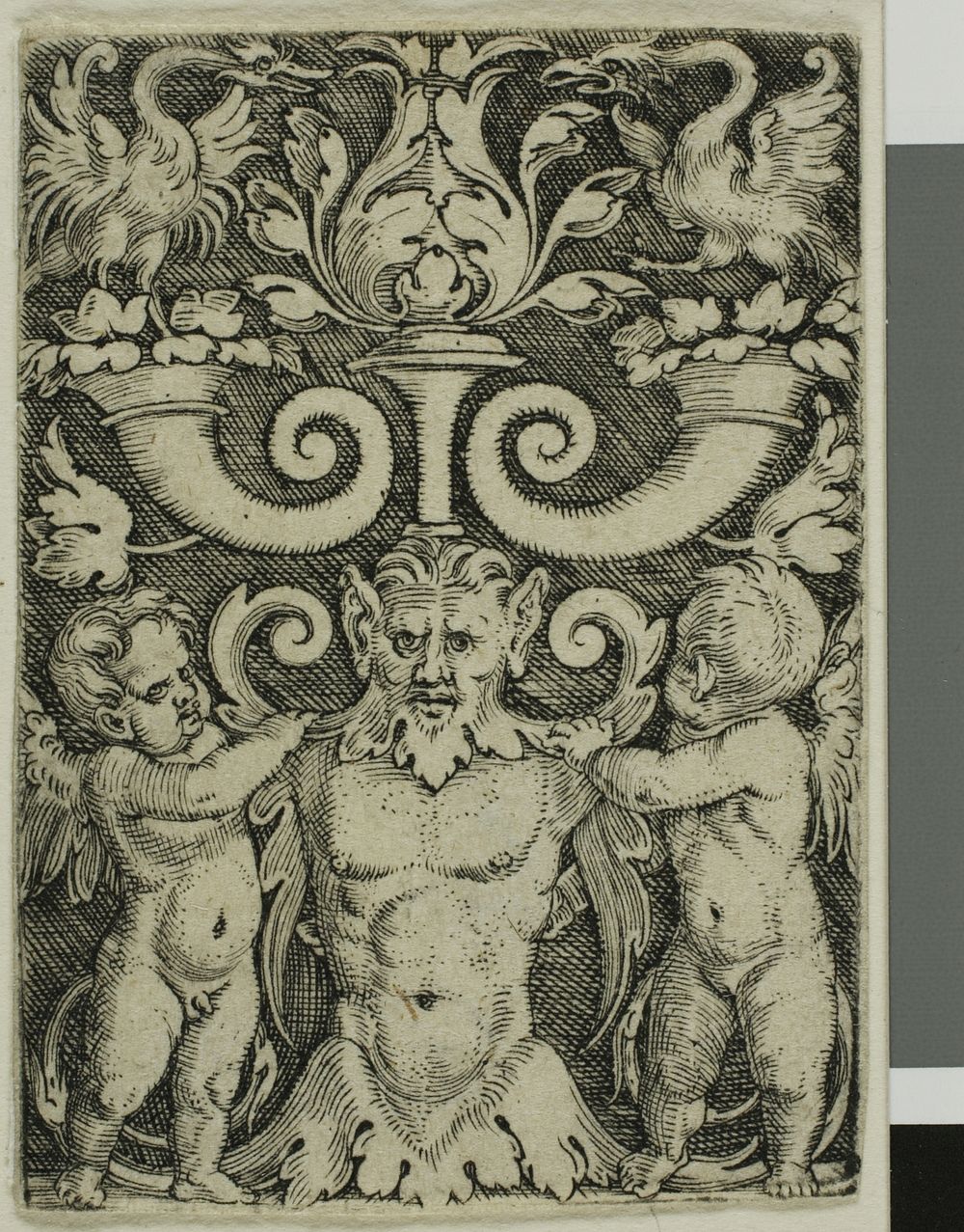 Ornament with a Male Half-Length Between Two Genii by Barthel Beham