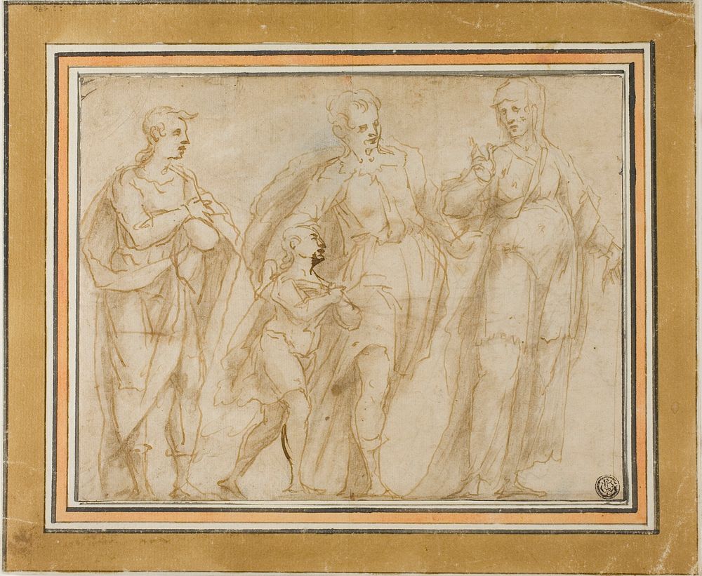 Departure of Tobit (recto); Sketch of Crucifixion (verso) by Unknown Genoese