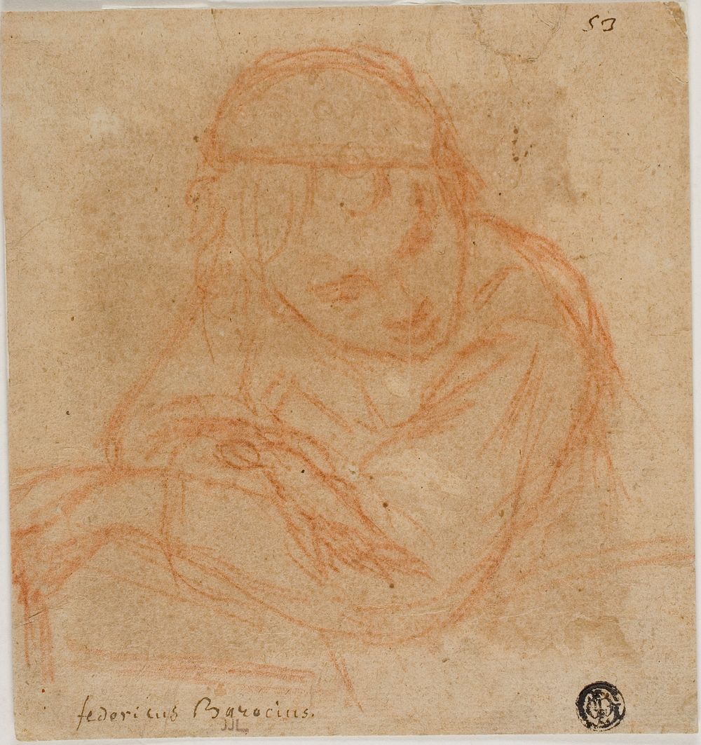 Half Length Sketch of Girl with Crossed Arms by Unknown Bolognese