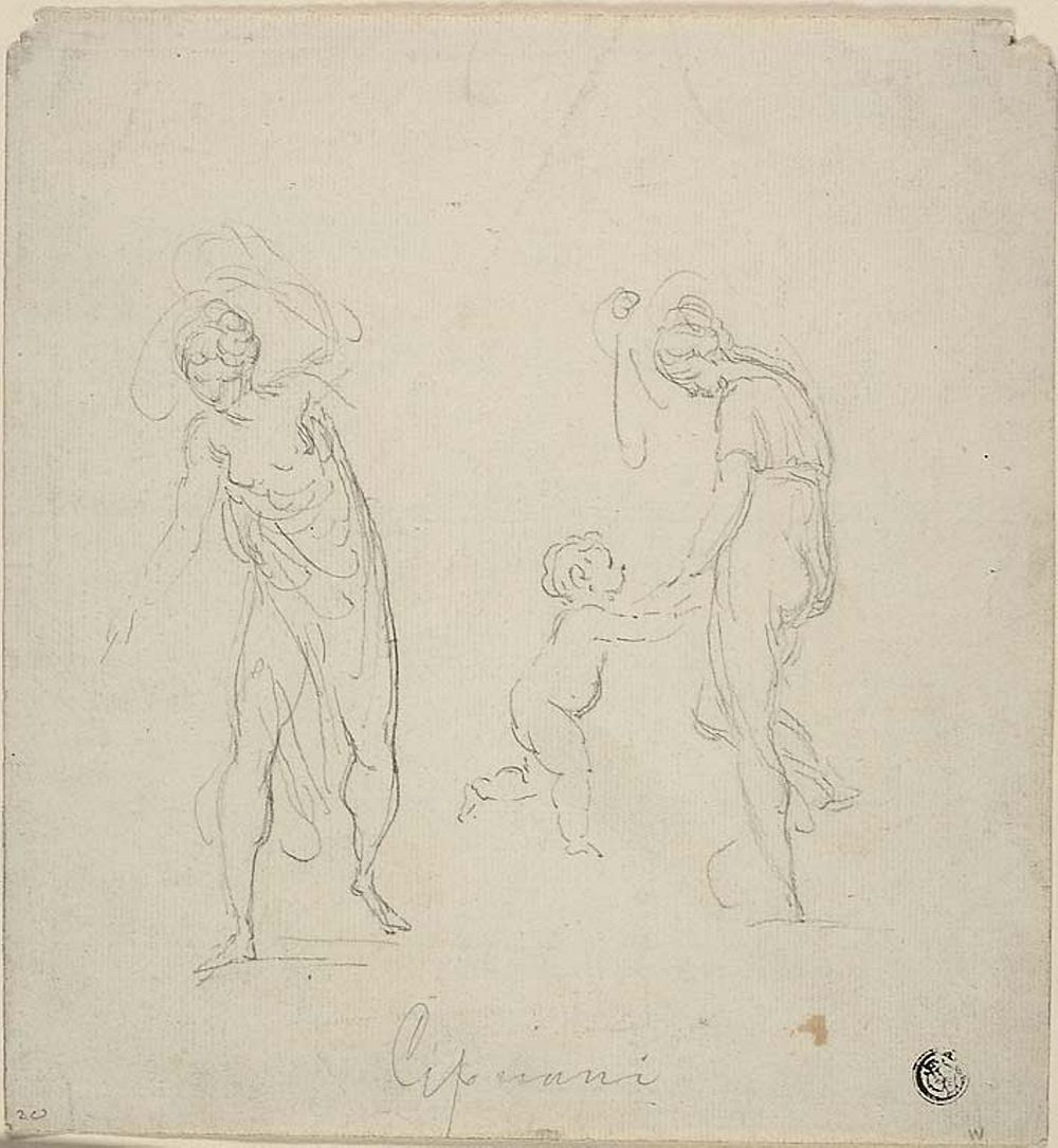 Two Sketches: Standing Woman, Woman Dancing with Child by Giovanni Battista Cipriani