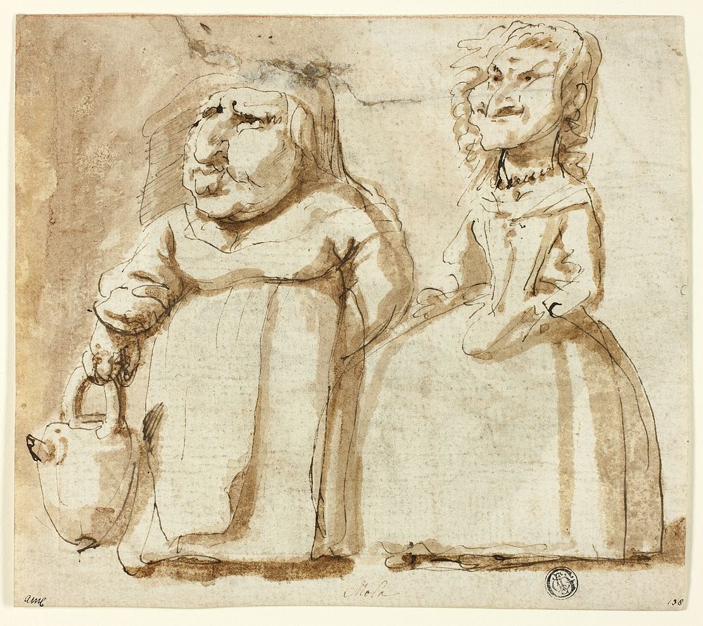 Caricatures of Two Women (recto); Praying Judas (verso) by Pier Francesco Mola