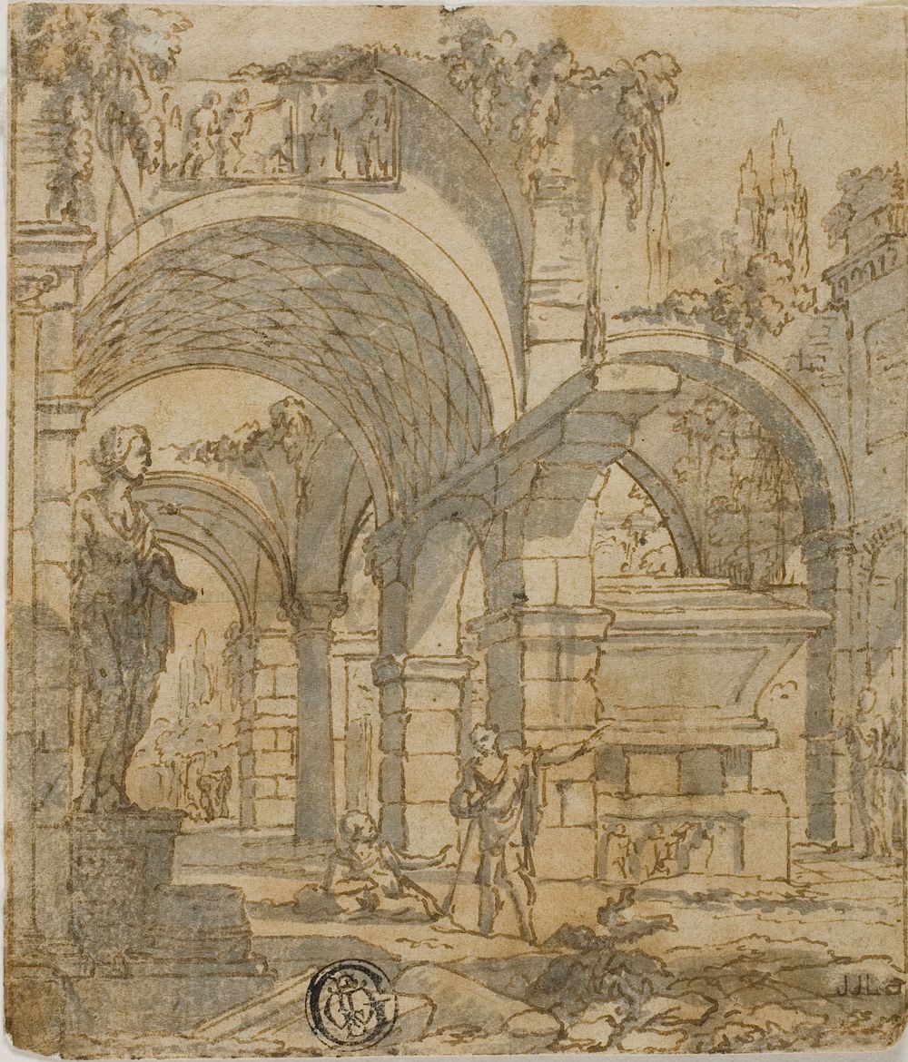 Roman Ruins and Two Figures by Giovanni Paolo Panini