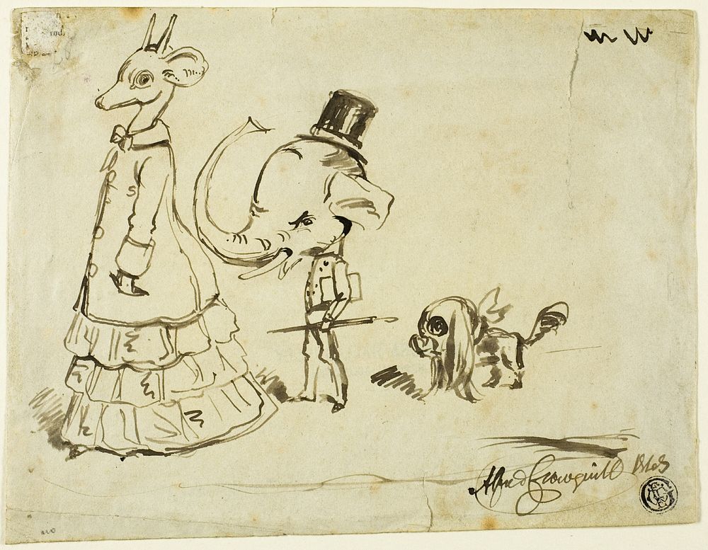 Caricature of Man, Woman and Dog by Alfred Henry Forrester