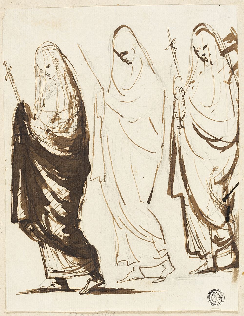 Procession of Three Draped Women Holding Crosses or Sceptres by George Romney