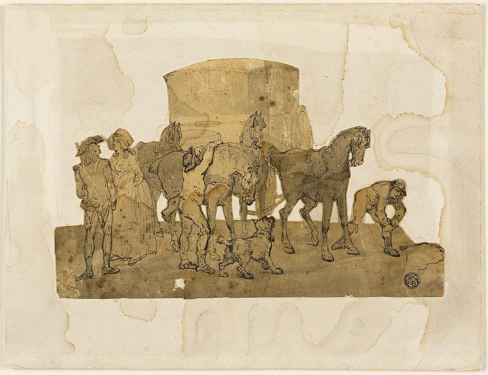 Carriage Horses and Hostlers by Thomas Rowlandson