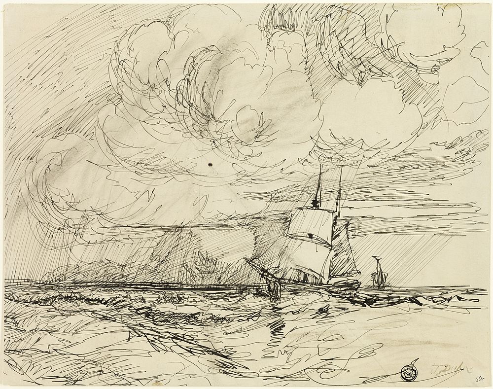 Ships at Sea During Storm by Jules Dupré