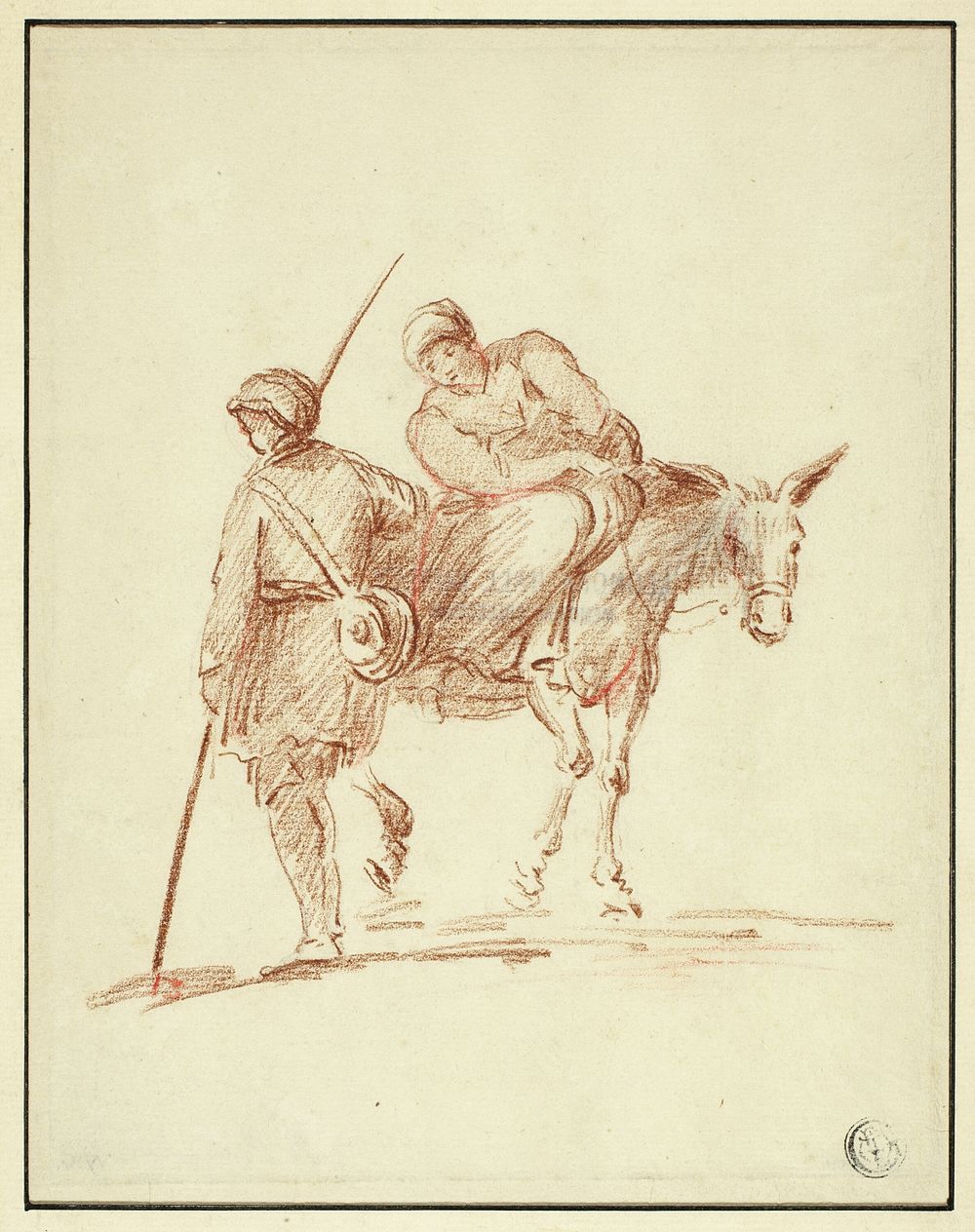 Woman on Donkey Accompanied by Man by Follower of Claes Pietersz. Berchem