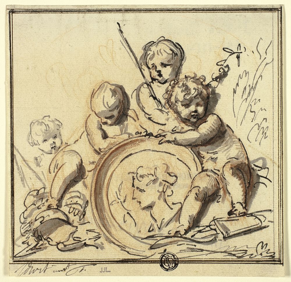 Putti with Medallion by Jacob de Wit