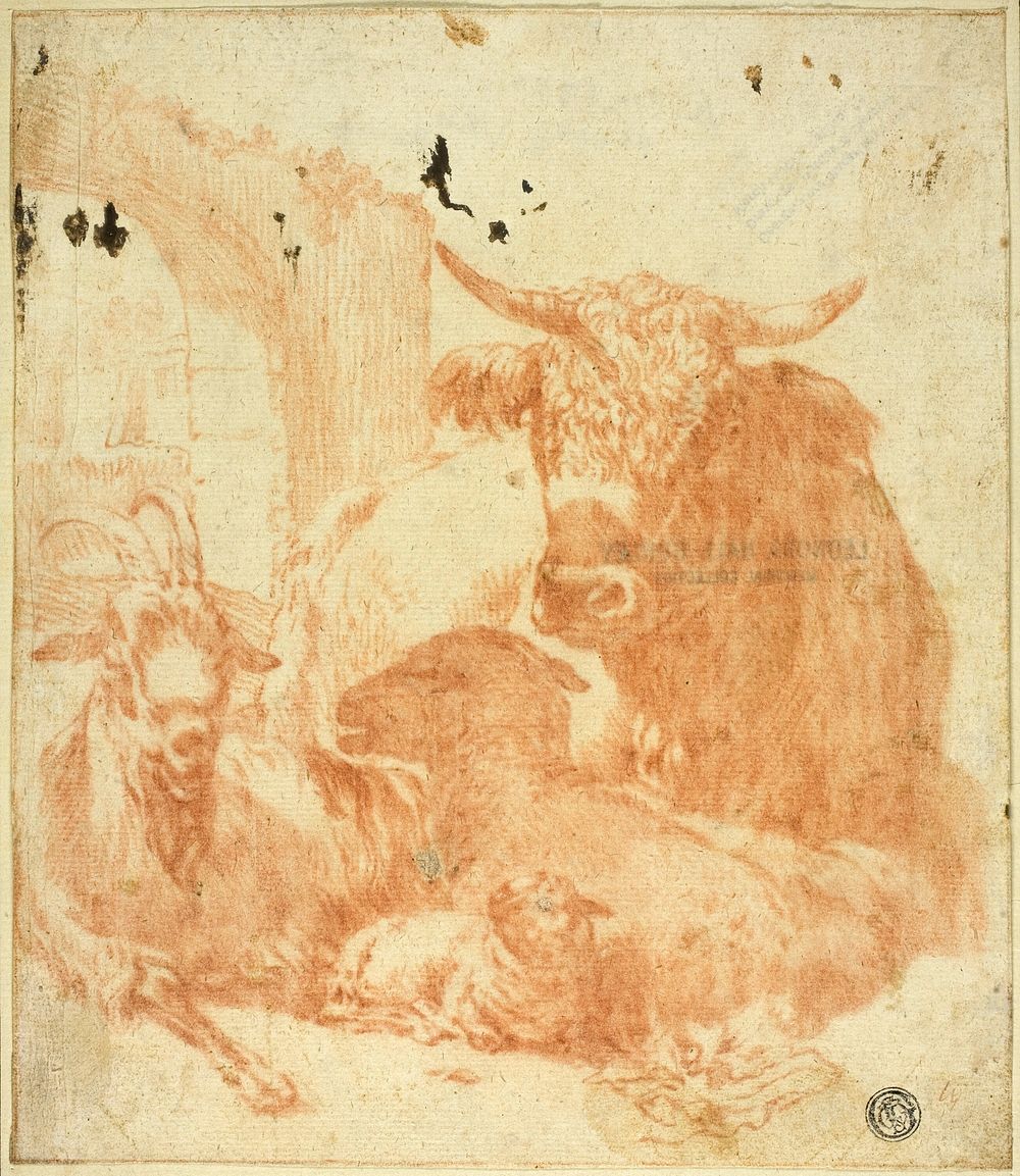 Cow, Goat, Sheep Lying Down in Ruins by Jan Roos, I