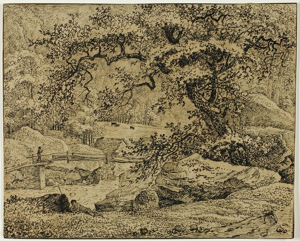 Landscape with Figure Resting Under Tree by Stream by Jacob van Ruisdael