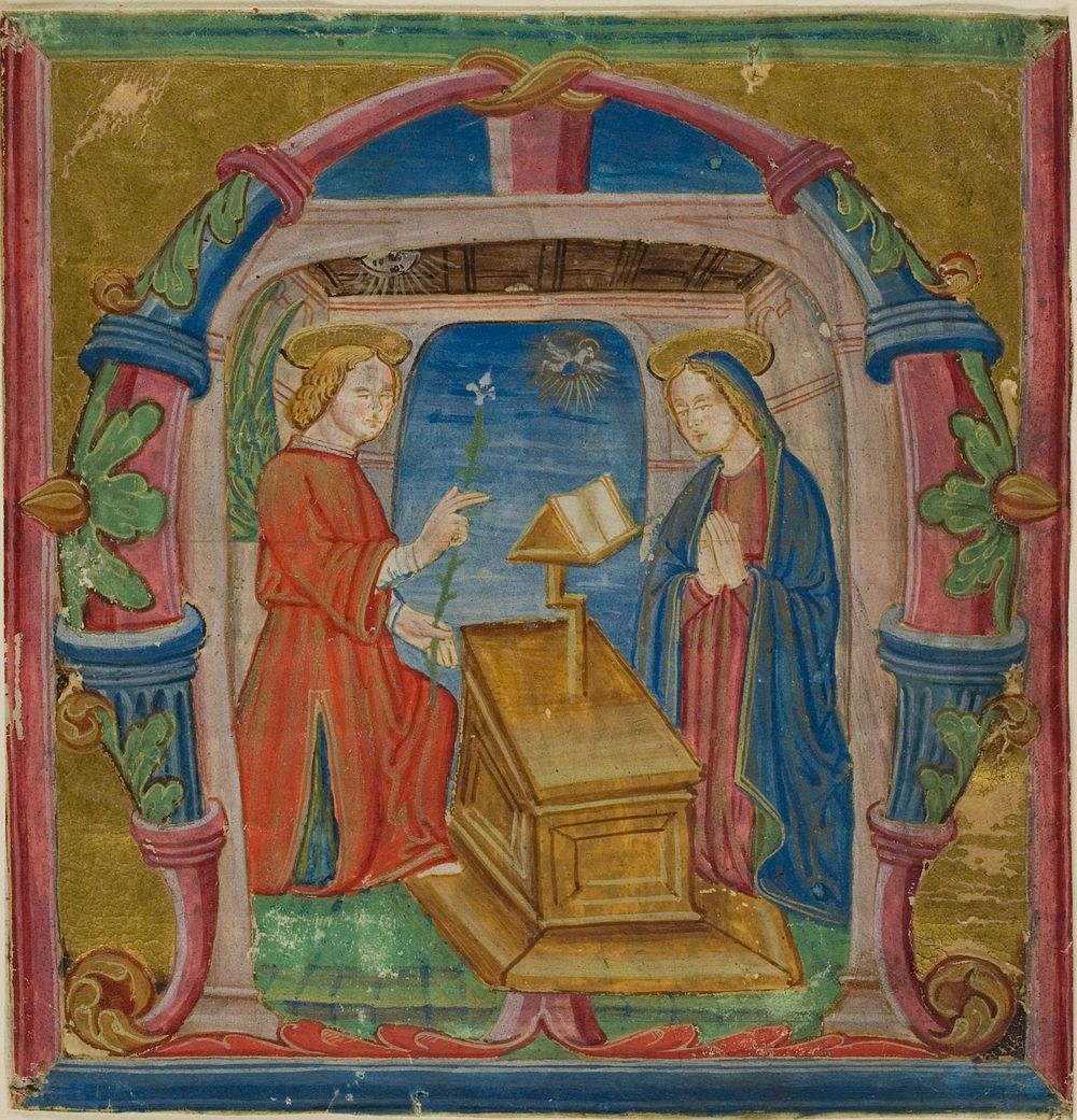 The Annunciation in a Historiated Initial "M" from an Antiphonary