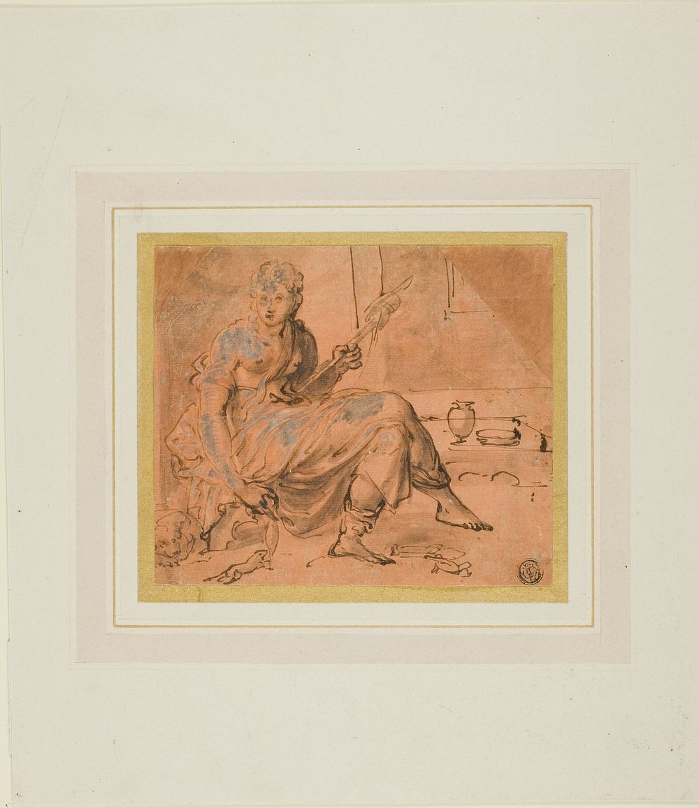 Seated Woman with Spindle by Circle of Francesco Salviati