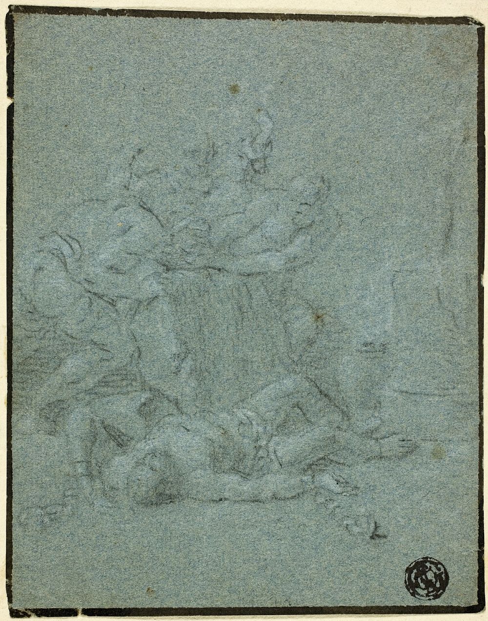 Two Men Holding Boulder over Prostrate Man with Manacles by Victor Honoré Janssens