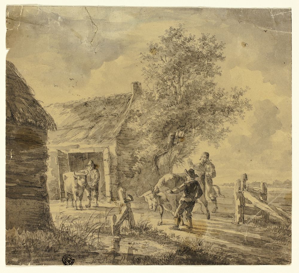 Farm with Men and Cows by Ferdinand Kobell